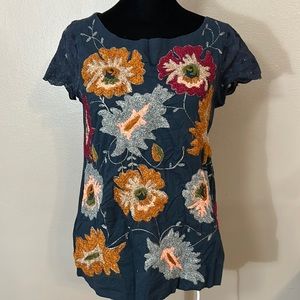 Anthropologie DELETTA Titan Blooms top lace sleeves embroidered Women’s size XS